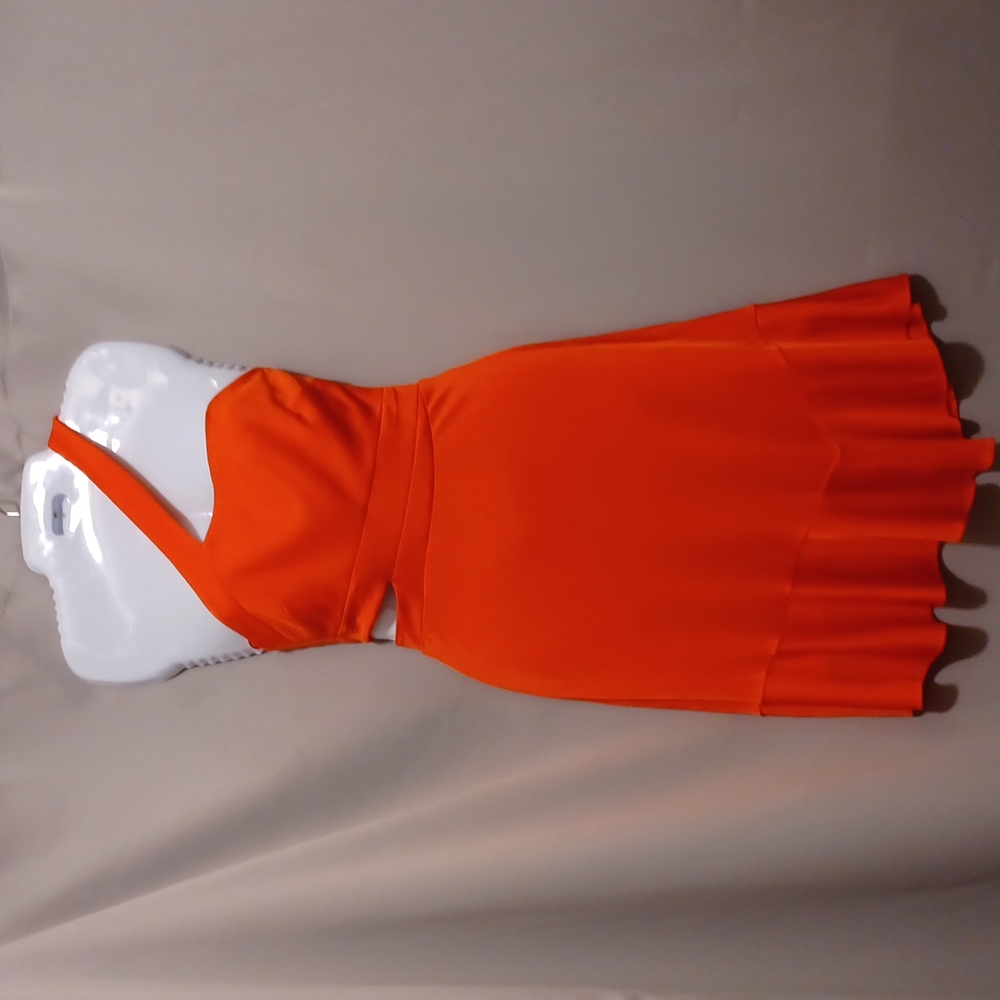 BCBGMAXAZRIA Women's Orange Cut Out Slanted Strap Dress. Size XXS